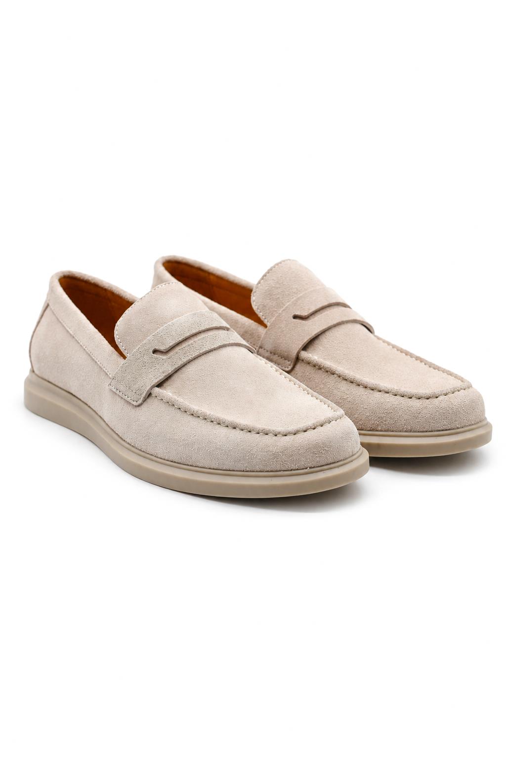 Men’s Milo Beige Suede Leather Penny Loafers Sartorial Shoes