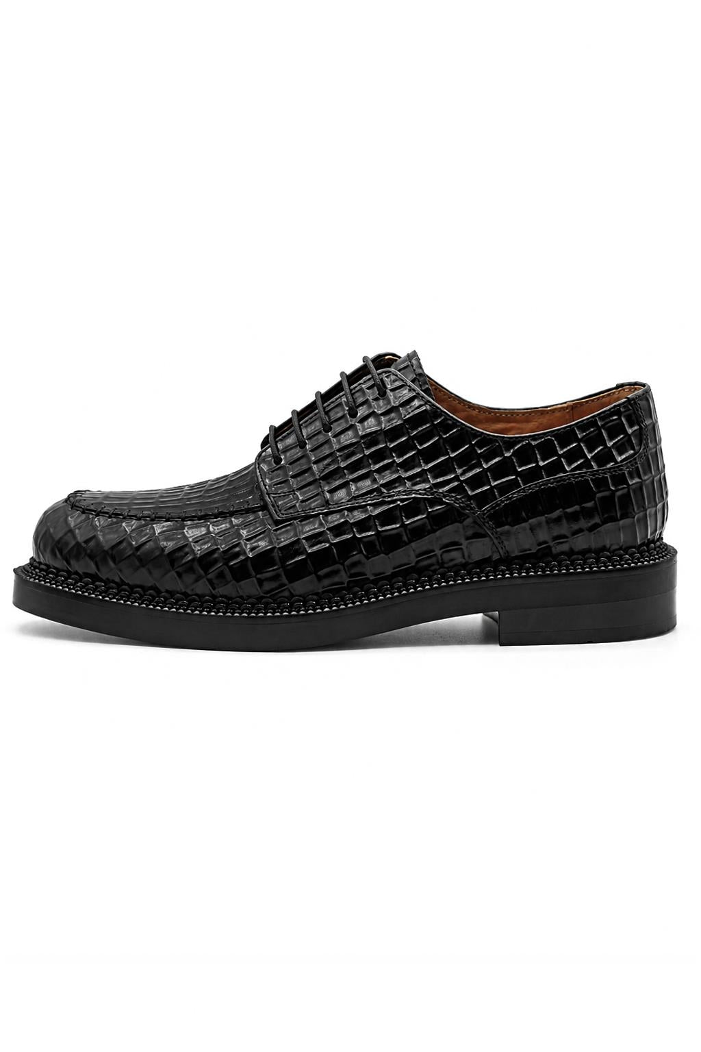 MARLOW Men’s Black Croc-Embossed Leather Moc-Toe Derby Shoes Sartorial Shoes
