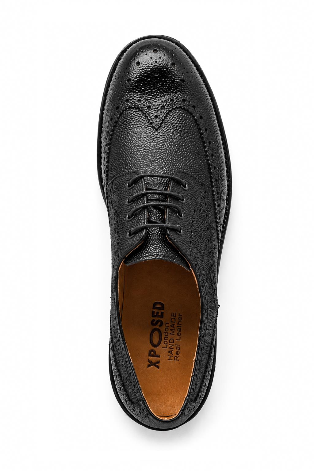 HART Men’s Black Grain Leather Wingtip Brogue Derby Shoes Sartorial Shoes
