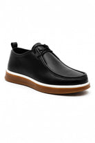 Men's Black Faux Leather Apron Toe Moc-Toe Chukka Boots Sartorial Shoes