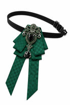 Men’s Green Jewelled Short Ribbon Brooch Bow Tie Sartorial Shoes