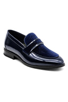 Men's Navy Floral Velvet Patent Dress Loafers Sartorial Shoes