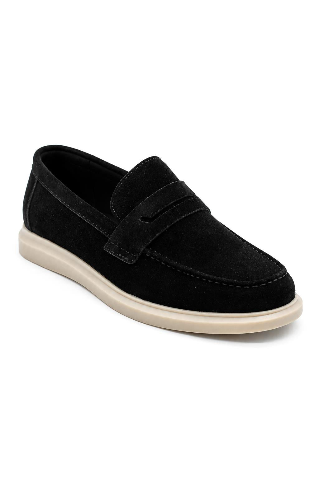 Men’s Milo Black Suede Leather Penny Loafers Sartorial Shoes