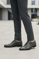 Men's Grey Embossed Faux Leather Lace up Derby Shoes Sartorial Shoes
