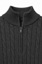 Men's Charcoal Grey 100% Cotton Fine Cable Knit Quarter Zip Neck Jumper CAVANI