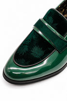 Men's Green Floral Velvet Patent Dress Loafers Sartorial Shoes
