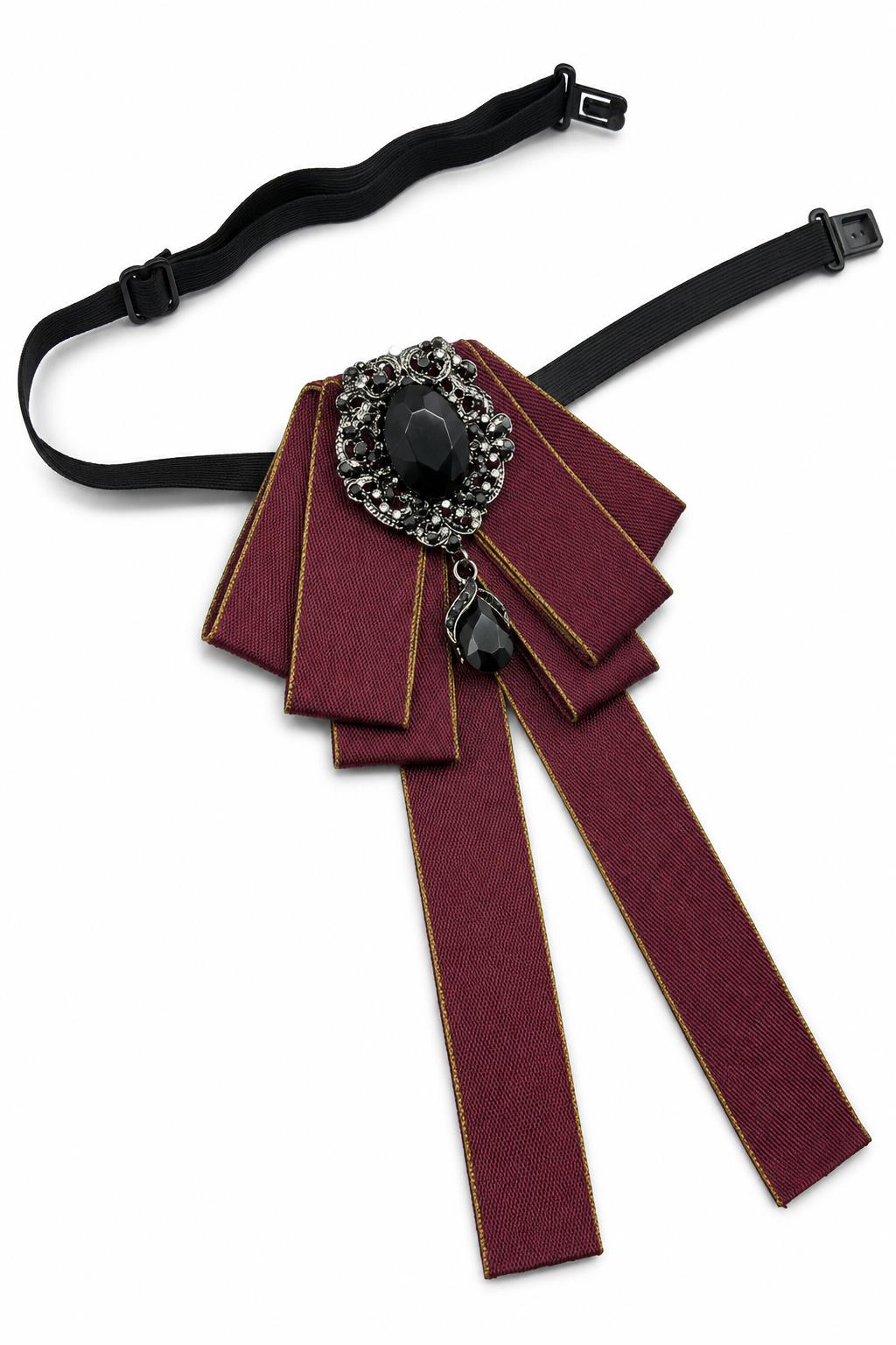 Men’s Maroon Jewelled Ribbon Brooch Bow Tie Sartorial Shoes