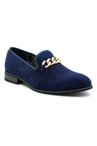 Men's Navy Floral Velvet Gold Chain Wedding Loafers Sartorial Shoes