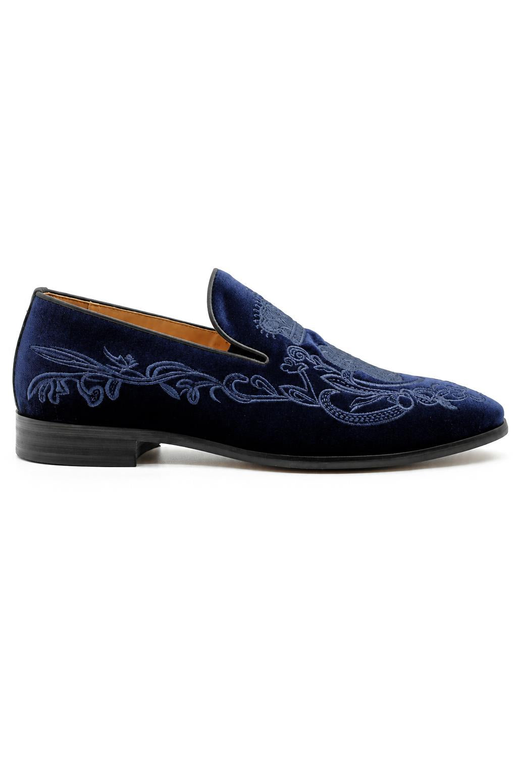 FRED Men’s Navy Blue Embroidered Velvet Party Loafers Sartorial Shoes
