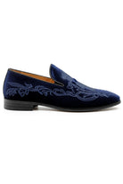 FRED Men’s Navy Blue Embroidered Velvet Party Loafers Sartorial Shoes