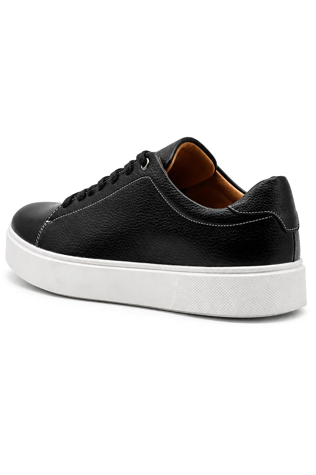 Men’s Black Grain-Effect Faux Leather Lace-Up Trainers Sartorial Shoes