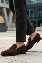 BRIO Men’s Brown Woven Suede Leather Penny Loafers Sartorial Shoes