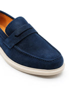 Men’s Milo Navy Blue Suede Leather Penny Loafers Sartorial Shoes