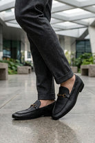 FAZIO Men’s Black Soft Grain Genuine Leather Snaffle Bit Loafers Sartorial Shoes