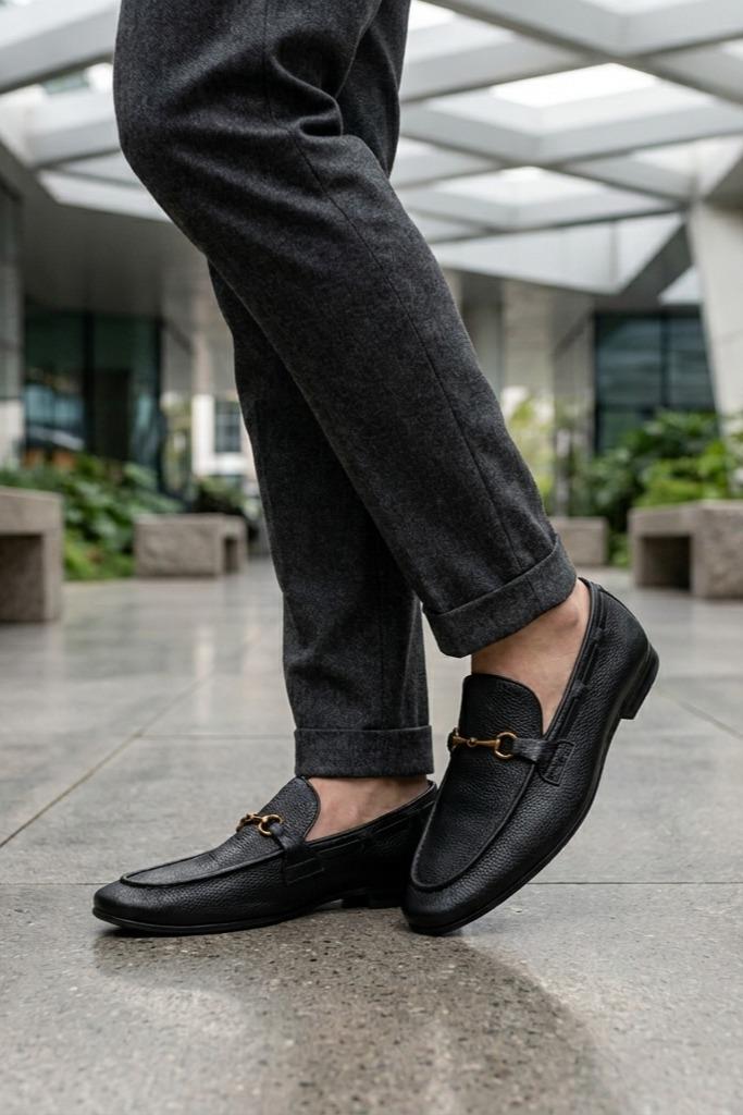 FAZIO Men’s Black Soft Grain Genuine Leather Snaffle Bit Loafers Sartorial Shoes