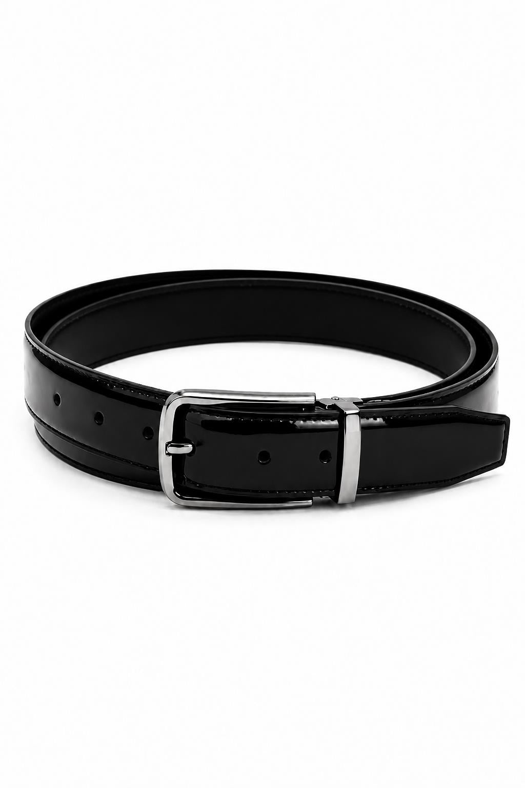 Men's Black Patent Real Leather Formal Belt Sartorial Shoes