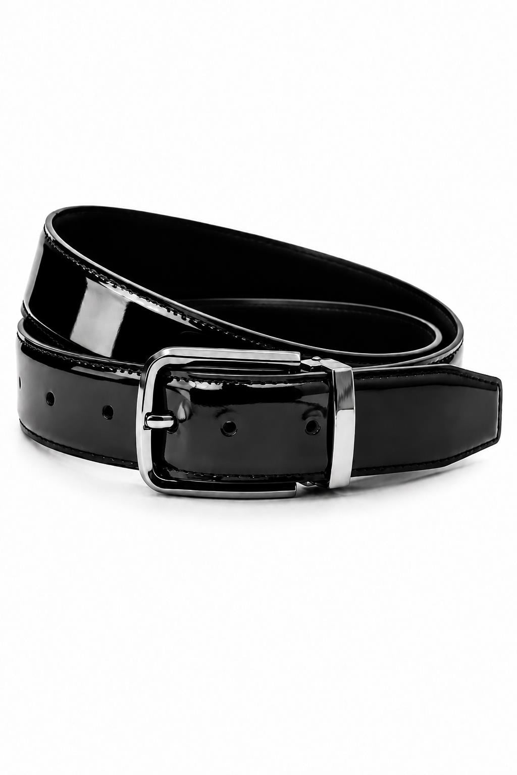 Men's Black Patent Real Leather Formal Belt Sartorial Shoes