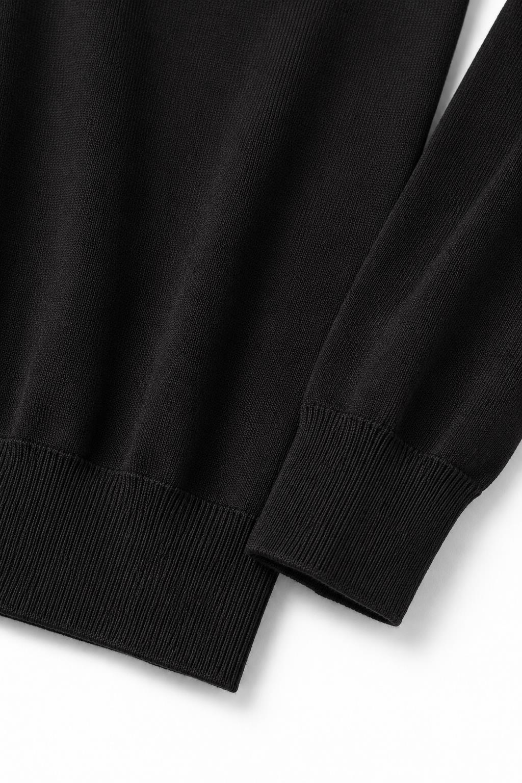 Men's Black 100% Cotton Fine Knit Button Neck Polo Jumper CAVANI