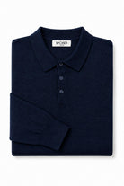 Men's Navy 100% Cotton Fine Knit Button Neck Polo Jumper CAVANI