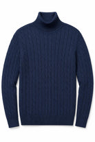 Men's Navy 100% Cotton Fine Cable Knit Roll Neck Jumper CAVANI