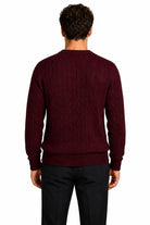 Men's Maroon 100% Cotton Fine Cable Knit Crew Neck Jumper CAVANI