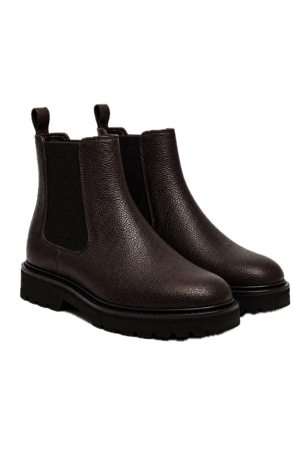 Men’s Brown Grain Leather Lightweight Chunky Sole Chelsea Boots Sartorial Shoes