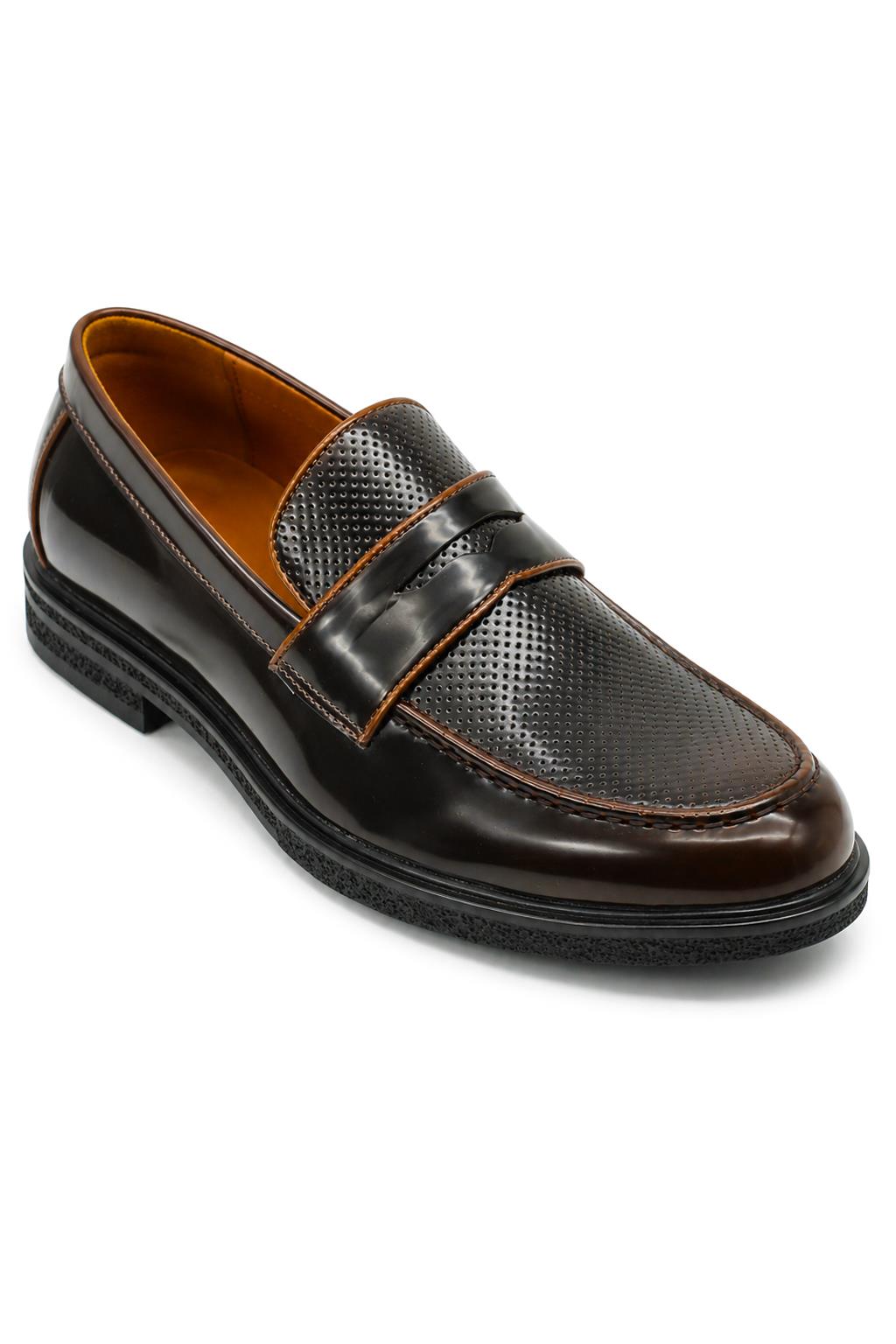 Men’s Brown Patent Pin-Dot Penny Loafers Sartorial Shoes