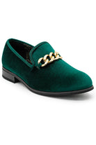 Men's Green Smooth Velvet Gold Chain Dress Loafers Sartorial Shoes