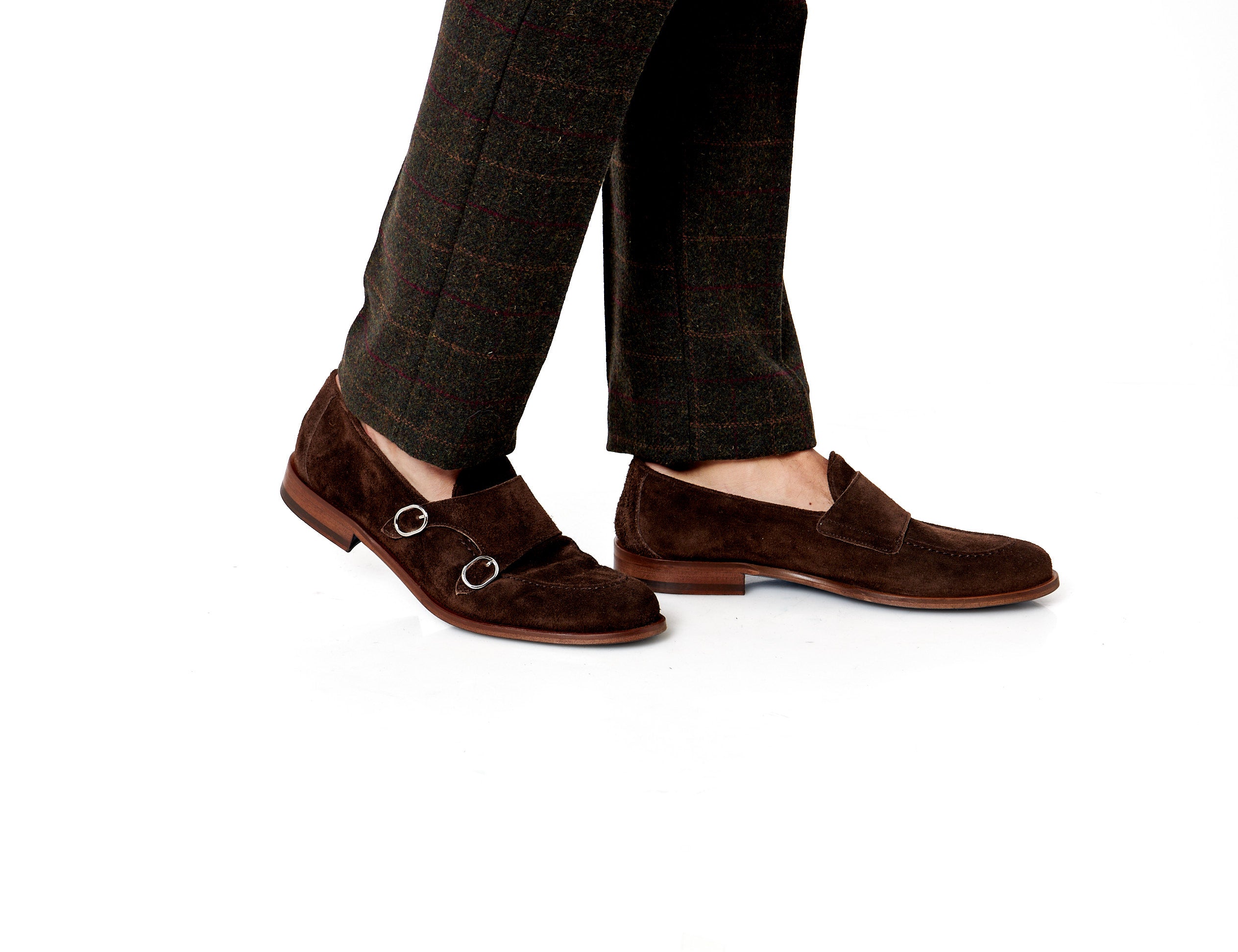 BROWN ITALIAN SUEDE DOUBLE BUCKLE LOAFER