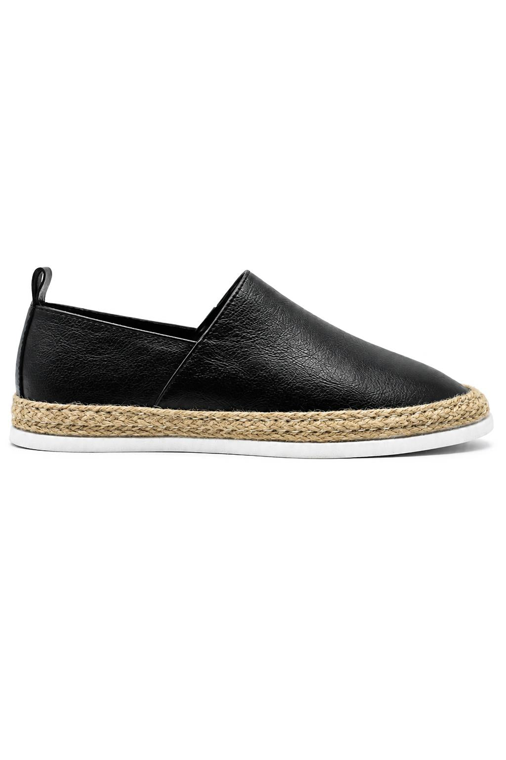 Men’s Black Faux Leather Slip-On Espadrille Shoes Sartorial Shoes