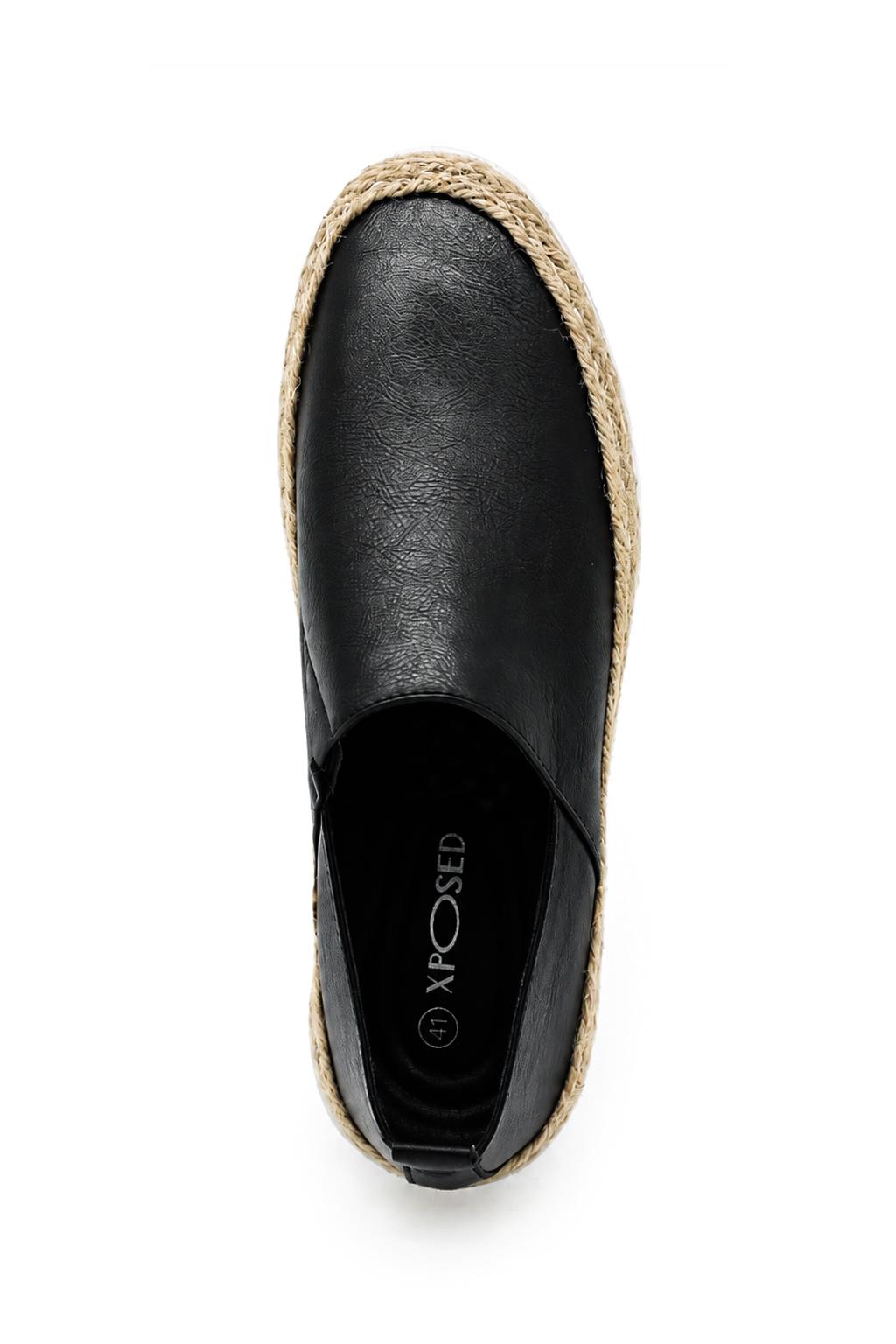 Men’s Black Faux Leather Slip-On Espadrille Shoes Sartorial Shoes