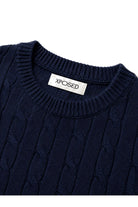 Men's Navy 100% Cotton Fine Cable Knit Crew Neck Jumper CAVANI