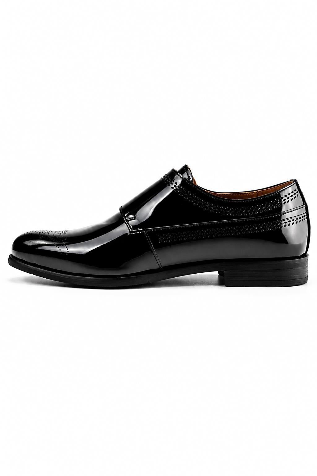 ROAN Men’s Black Hi-Shine Patent Leather Monk Dress Shoes Sartorial Shoes