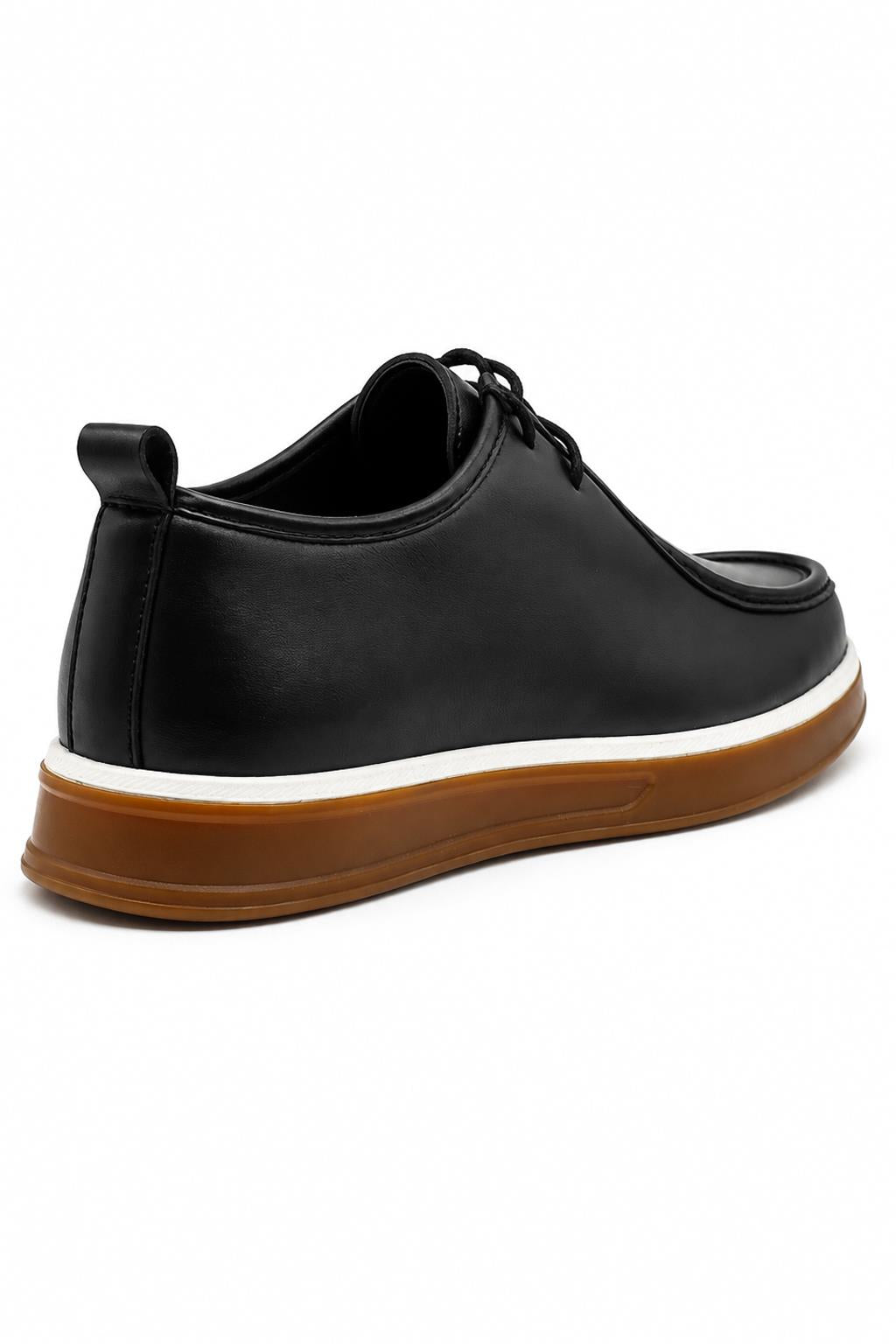Men's Black Faux Leather Apron Toe Moc-Toe Chukka Boots Sartorial Shoes