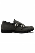 Men's Grey Faux Suede Double Monk Strap Loafers Sartorial Shoes