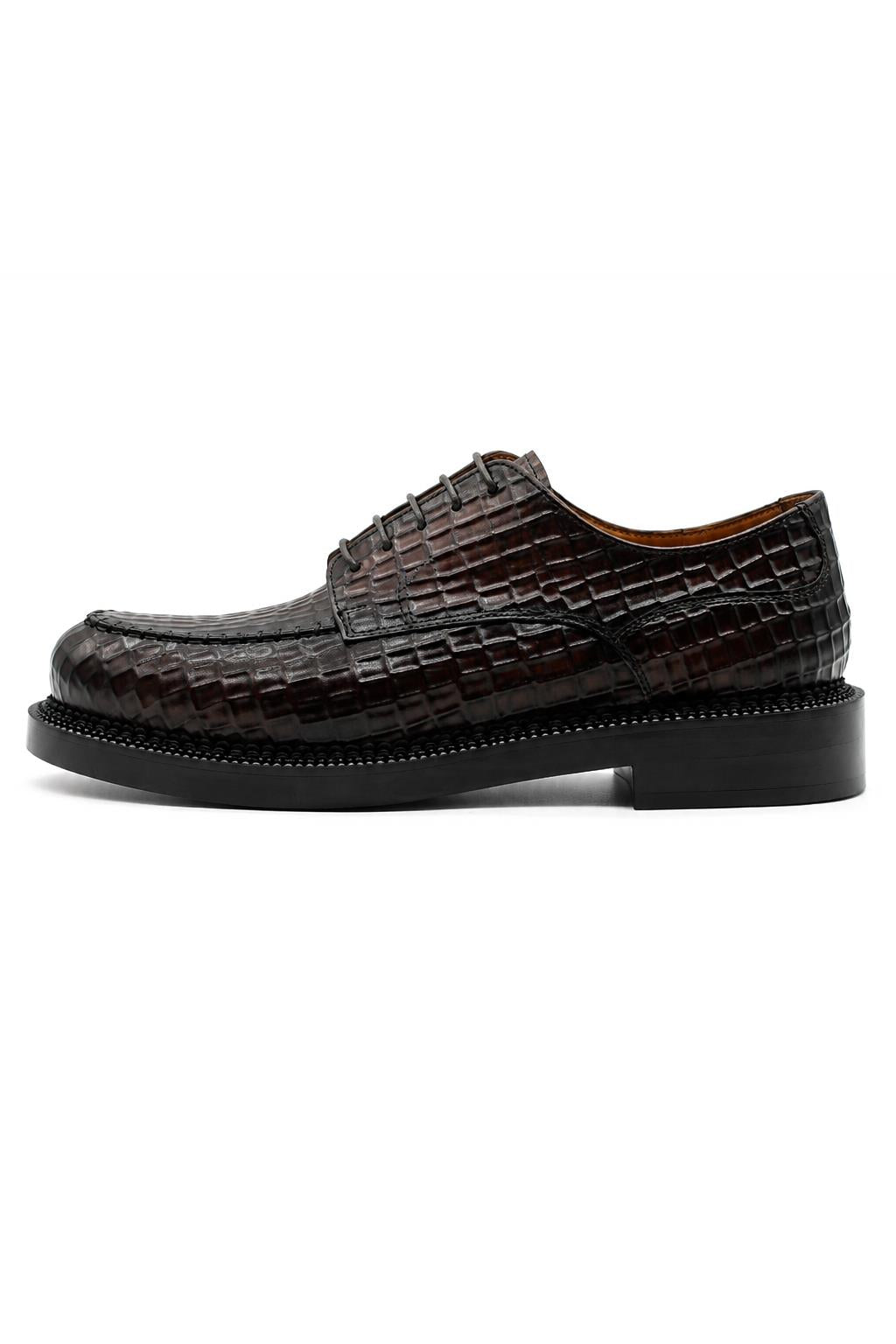 MARLOW Men’s Dark Brown Croc-Embossed Leather Moc-Toe Derby Shoes Sartorial Shoes