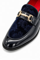 Men's Navy Floral Velvet Patent Snaffle Dress Loafers Sartorial Shoes