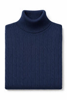 Men's Navy 100% Cotton Fine Cable Knit Roll Neck Jumper CAVANI