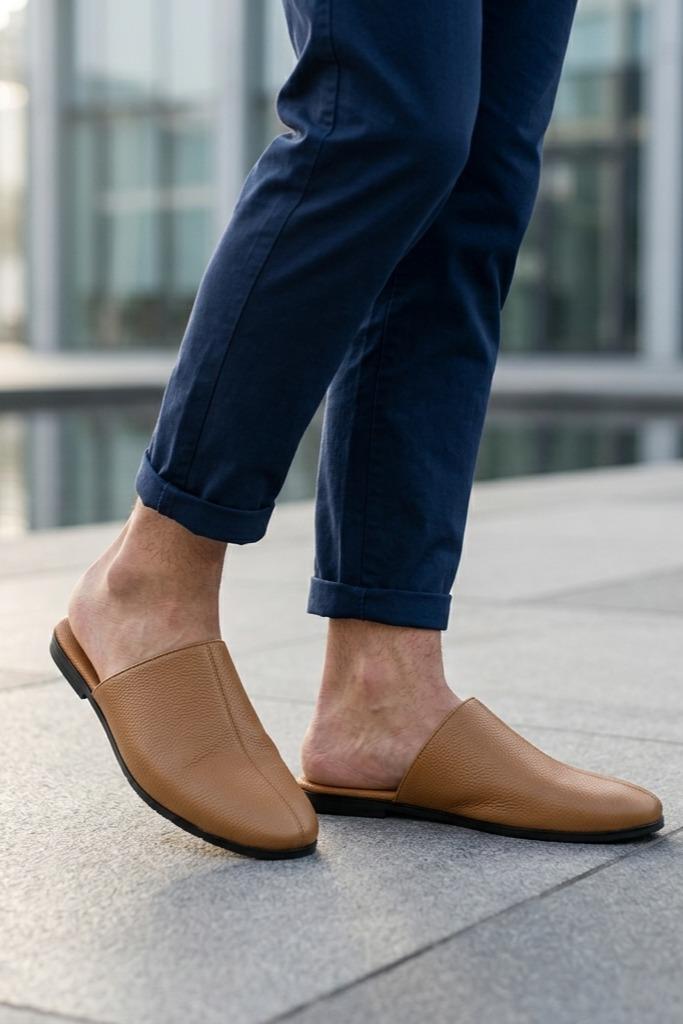 Nico Men’s Tan Soft Grain Leather Mule Half Shoes Sartorial Shoes