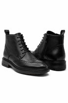 Men's Black Faux Leather Wingtip Brogue Boots Sartorial Shoes