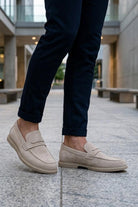Men’s Milo Beige Suede Leather Penny Loafers Sartorial Shoes