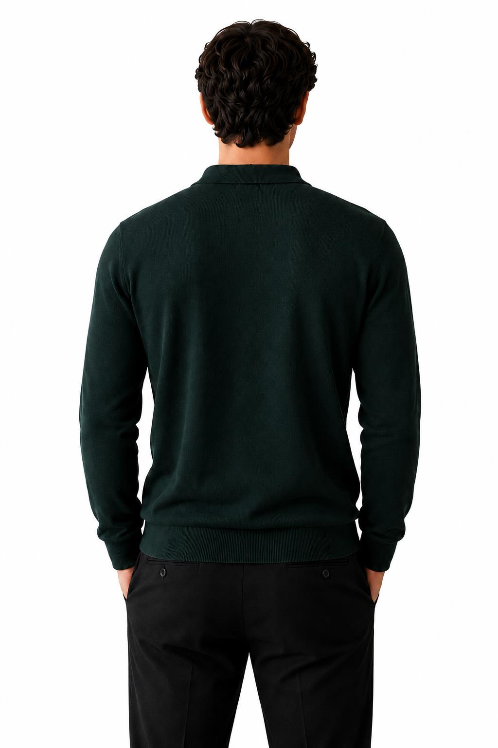 Men's Green 100% Cotton Fine Knit Button Neck Polo Jumper CAVANI