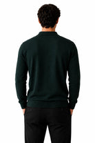 Men's Green 100% Cotton Fine Knit Button Neck Polo Jumper CAVANI