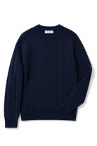 Men's Navy 100% Cotton Fine Cable Knit Crew Neck Jumper CAVANI