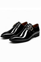VALE Men’s Black Patent Leather Single Monk Strap Shoes Sartorial Shoes