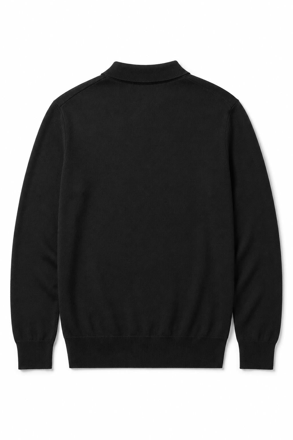 Men's Black 100% Cotton Fine Knit Button Neck Polo Jumper CAVANI