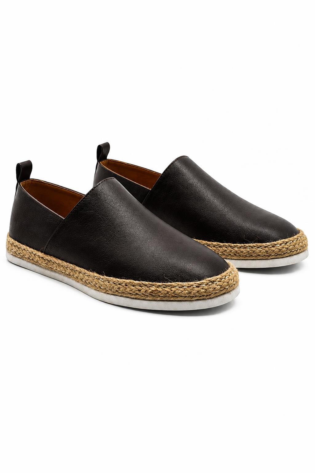 Men’s Brown Faux Leather Slip-On Espadrille Shoes Sartorial Shoes