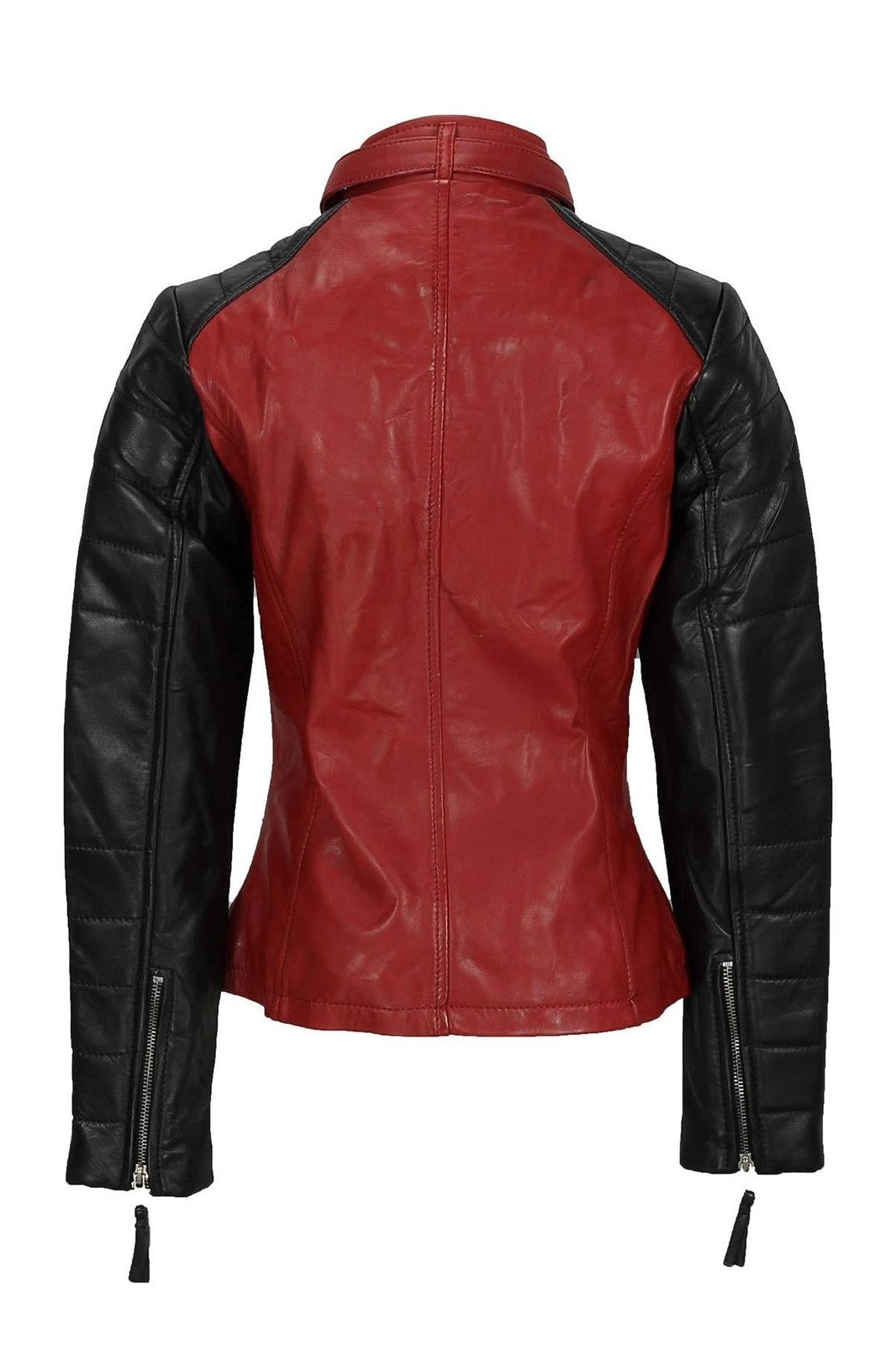 New Ladies Black Red Vintage Soft Genuine Real Leather Biker Jacket Size Fitted