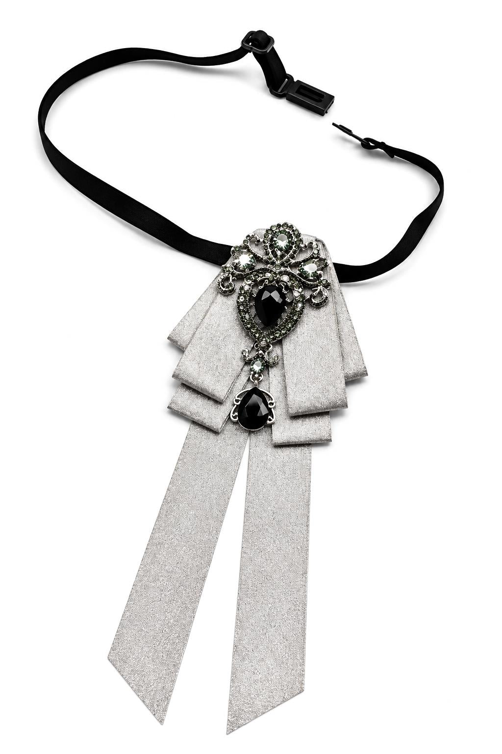 Men’s Silver Jewelled Short Ribbon Wedding Brooch Bow Tie Sartorial Shoes