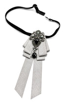 Men’s Silver Jewelled Short Ribbon Wedding Brooch Bow Tie Sartorial Shoes